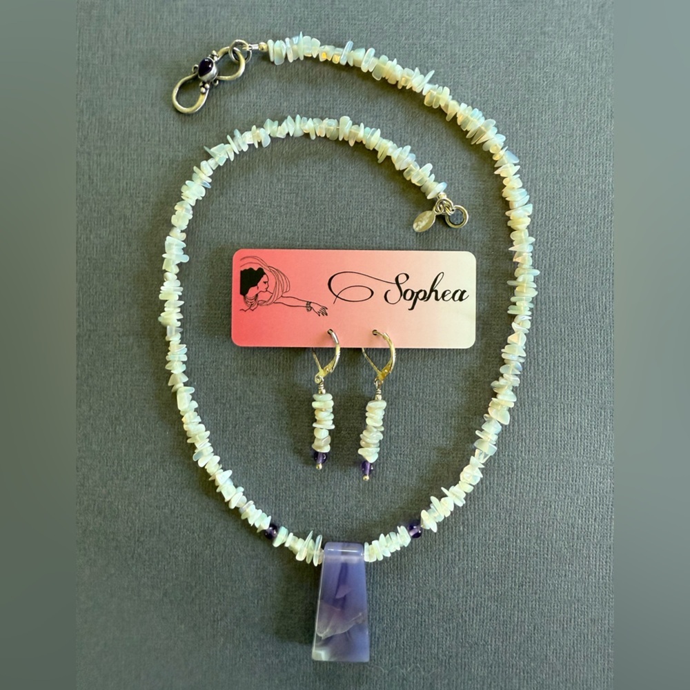 NWT Opal Amethyst Holly Blue Gemstone Statement Necklace and Earring Set Gift - Picture 10 of 11